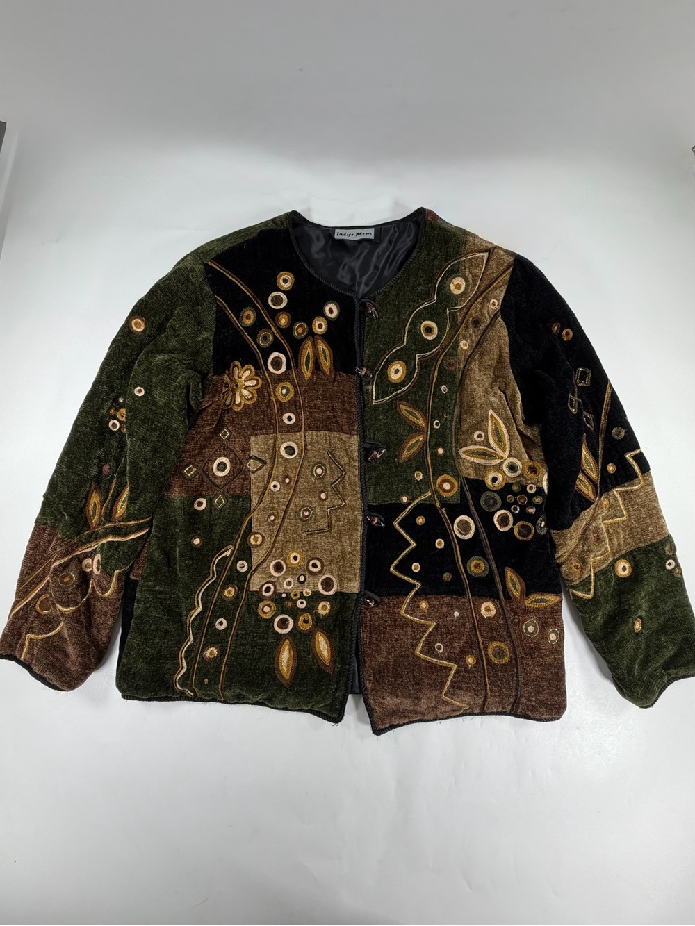 Indigo Moon Y2K Boho Patchwork Embroidered Chenille Art Jacket